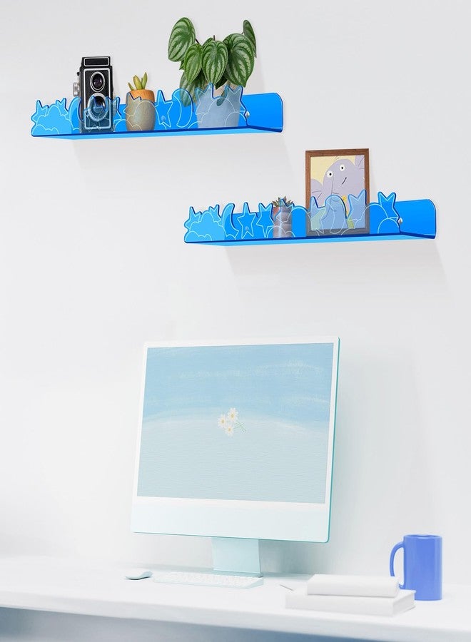 alldomess Floating Shelves for Wall,4 Pack 15.7’’x 3.5’’Adhesive Acrylic Shelves Organizer for Book Toy Photo Makeup,Wall-Mounted Kids Storage for Bathroom,Bedroom,Nursery,Blue Star and Moon - Image 4