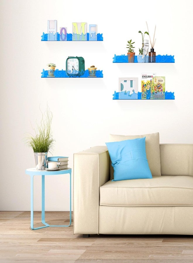 alldomess Floating Shelves for Wall,4 Pack 15.7’’x 3.5’’Adhesive Acrylic Shelves Organizer for Book Toy Photo Makeup,Wall-Mounted Kids Storage for Bathroom,Bedroom,Nursery,Blue Star and Moon - Image 5