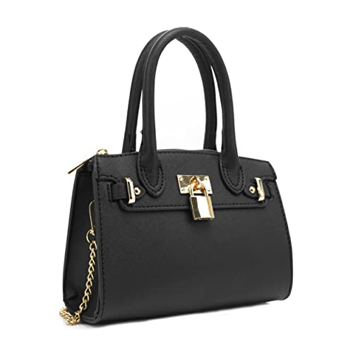 EVVE Women's Evening Bag Party Clutches Mini Satchel Purses Cocktail Prom Handbags with Chain and Lock | BLACK - Image 4