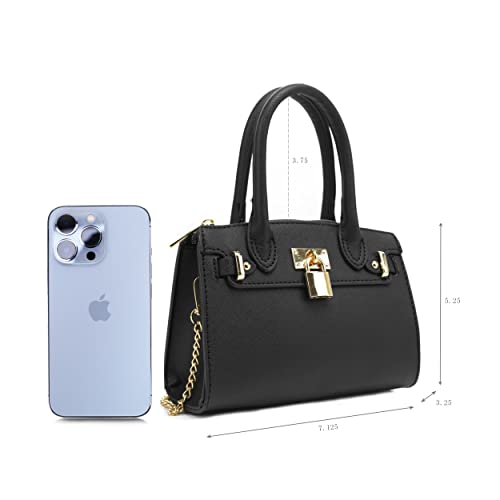 EVVE Women's Evening Bag Party Clutches Mini Satchel Purses Cocktail Prom Handbags with Chain and Lock | BLACK - Image 2