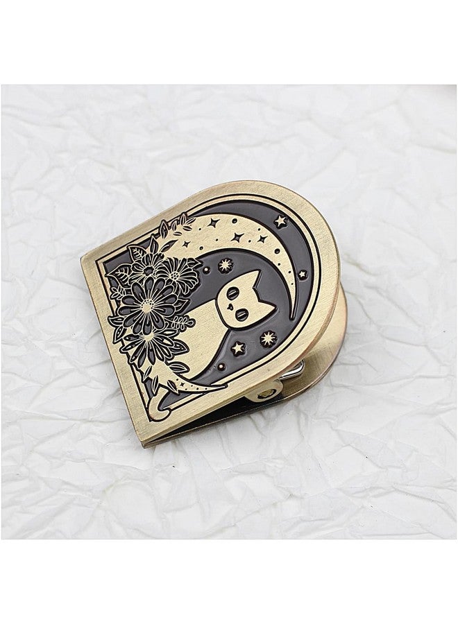 Dwpetzo Vintage Moon Cat Themed Metal Book Clip For Tn Travelers Moterm Midori Notebook Accessories, Decorative Binder Clip For Bullet Journal Junk Journal Collage Page Holder Art Journaling - Image 1