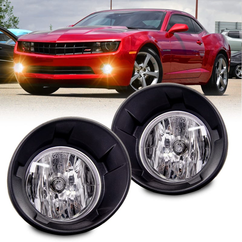 WEZEMLIGHT Fog Light Assembly Replacement For 2010 2011 2012 2013 Chevy Camaro With Halogen Bulbs And Black Bezel Clear Lens