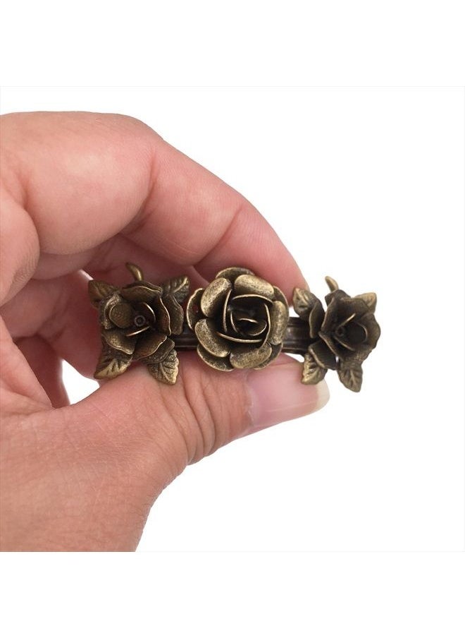 Lizzie Kay - 2PCS Retro Vintage Metal French Barrette Clip Hair Clasp Roses Bronze Accessories - Image 1