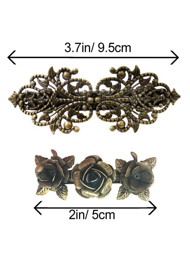 Lizzie Kay - 2PCS Retro Vintage Metal French Barrette Clip Hair Clasp Roses Bronze Accessories - Image 1