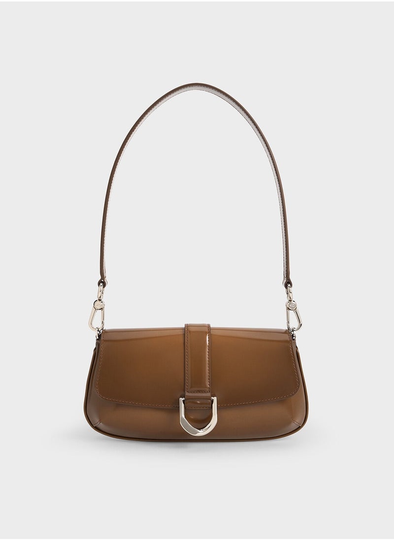 Charles & Keith - CHARLES & KEITH Crossbody Bag Gabine Leather Elongated Shoulder Bag - Brown - Image 1
