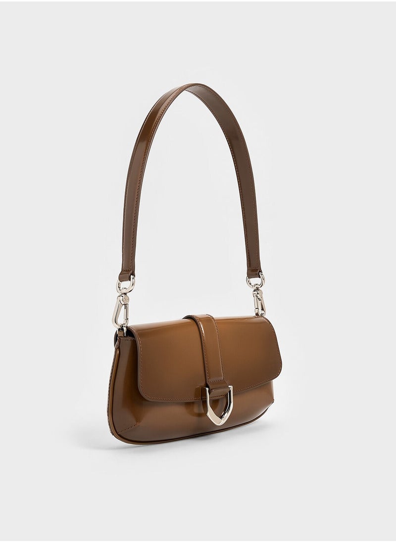 Charles & Keith - CHARLES & KEITH Crossbody Bag Gabine Leather Elongated Shoulder Bag - Brown - Image 1