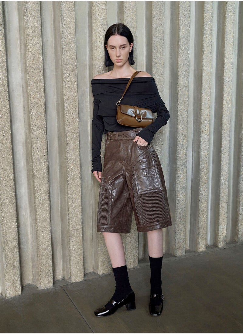 Charles & Keith - CHARLES & KEITH Crossbody Bag Gabine Leather Elongated Shoulder Bag - Brown - Image 1
