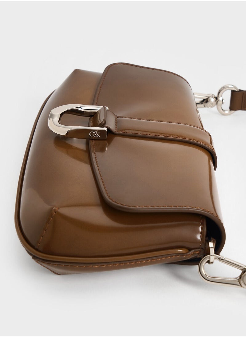 Charles & Keith - CHARLES & KEITH Crossbody Bag Gabine Leather Elongated Shoulder Bag - Brown - Image 1