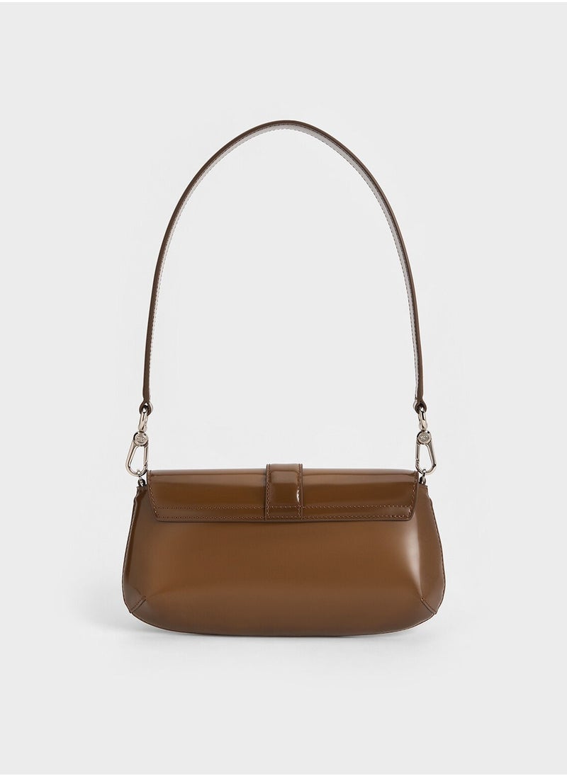 Charles & Keith - CHARLES & KEITH Crossbody Bag Gabine Leather Elongated Shoulder Bag - Brown - Image 1