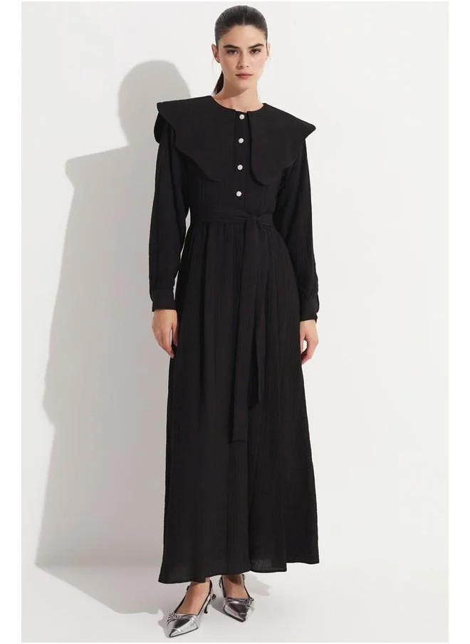 جون June Baby Neck Waist Tie Dress Black