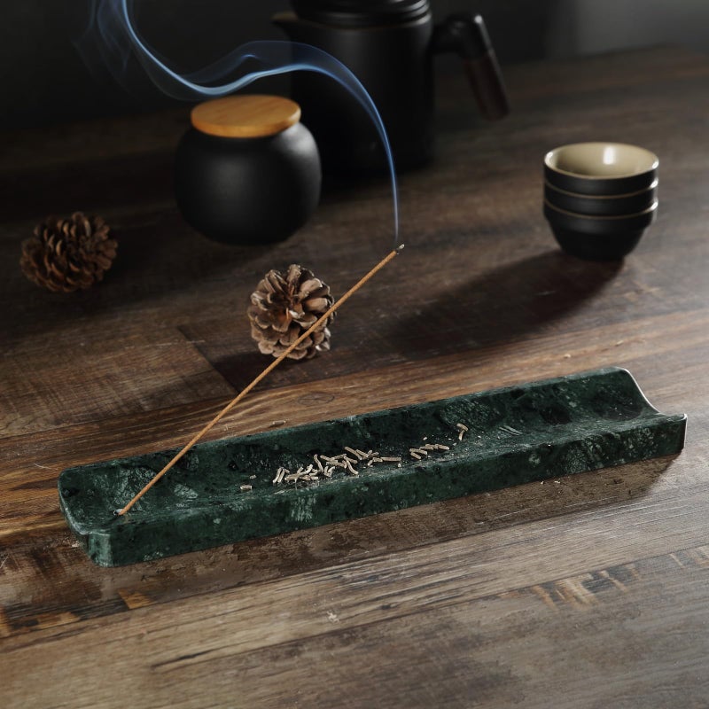 Koville Marble Incense Holder, Incense Holder for Sticks, Incense Sticks Holder Ash Catcher for Meditation Yoga SPA, Natural Stone Incense Burner, Home Table Decor (Green) - Image 1