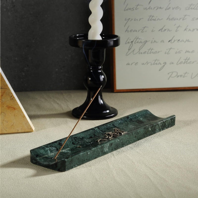Koville Marble Incense Holder, Incense Holder for Sticks, Incense Sticks Holder Ash Catcher for Meditation Yoga SPA, Natural Stone Incense Burner, Home Table Decor (Green) - Image 4