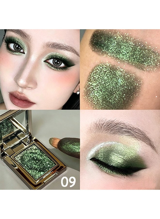 KAPEINE Dark Green Glitter Eyeshadow, Single Eyeshaow Palette Shimmer Highlighter Metallic Eyeshade Professional Long-Lasting Waterproof Makeup Palette for Everyday Stage Performance 09 - Image 2