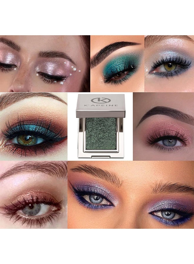 KAPEINE Dark Green Glitter Eyeshadow, Single Eyeshaow Palette Shimmer Highlighter Metallic Eyeshade Professional Long-Lasting Waterproof Makeup Palette for Everyday Stage Performance 09 - Image 5