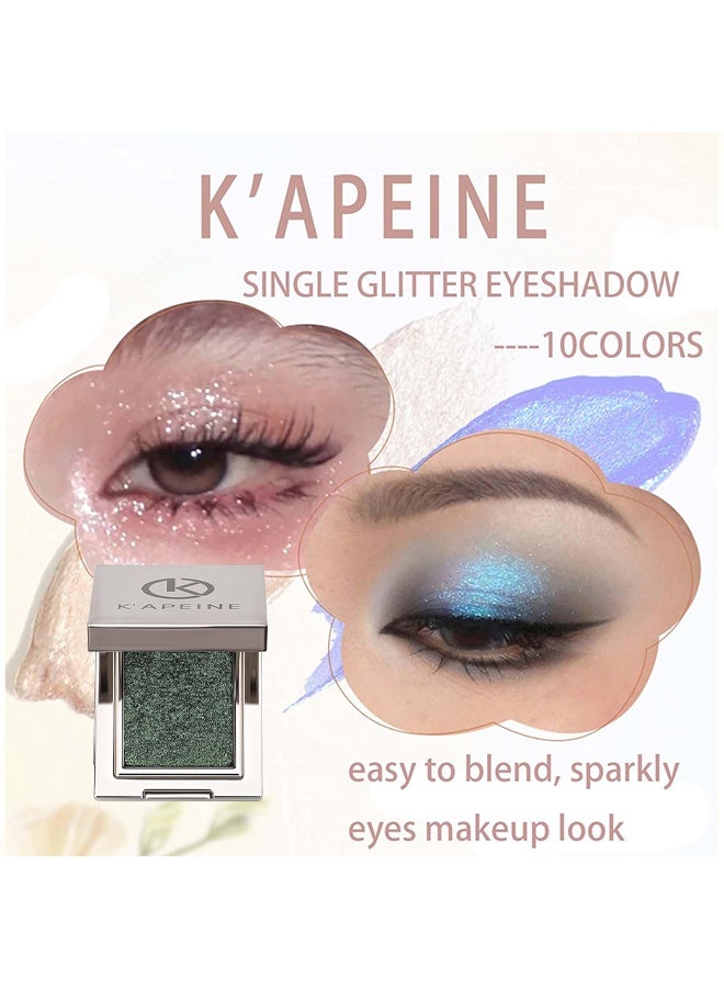 KAPEINE Dark Green Glitter Eyeshadow, Single Eyeshaow Palette Shimmer Highlighter Metallic Eyeshade Professional Long-Lasting Waterproof Makeup Palette for Everyday Stage Performance 09 - Image 3
