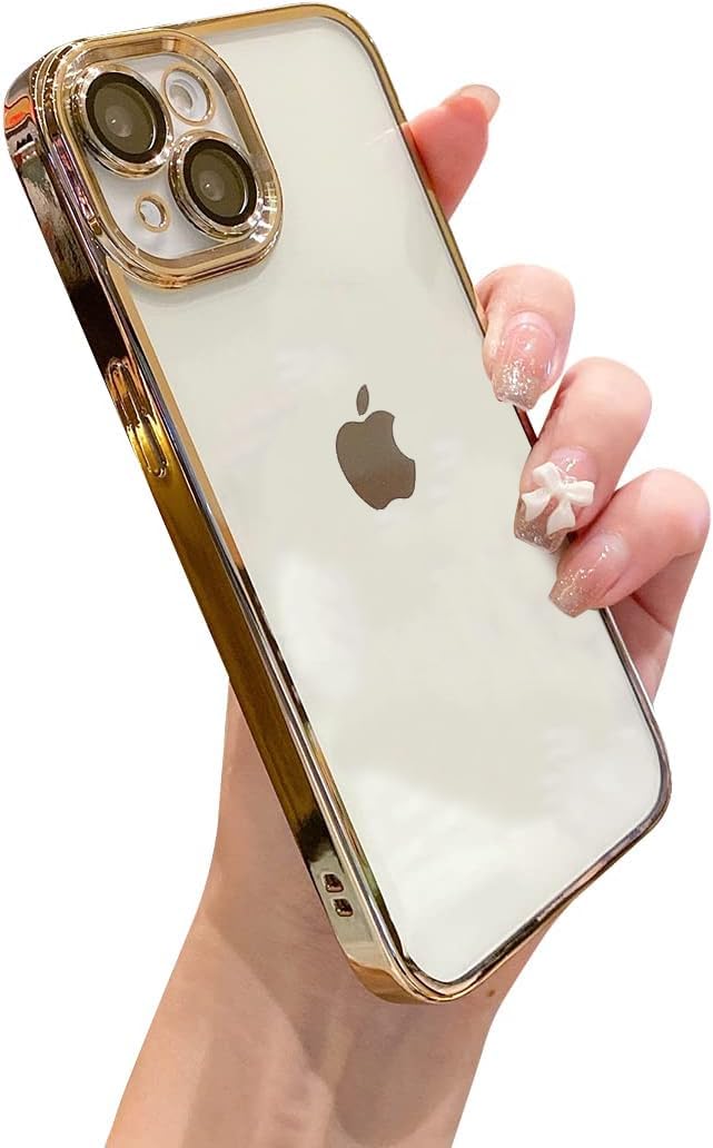 VONZEE Thermoplastic Polyurethane Transparent Case Compatible with iPhone 13 (6.1 Inch), Luxury Electroplated Soft Edge Bumper Case, Full Camera Protection & Shockproof Case Cover (Gold) - Image 1