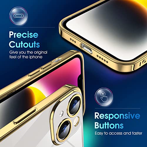 VONZEE Thermoplastic Polyurethane Transparent Case Compatible with iPhone 13 (6.1 Inch), Luxury Electroplated Soft Edge Bumper Case, Full Camera Protection & Shockproof Case Cover (Gold) - Image 4