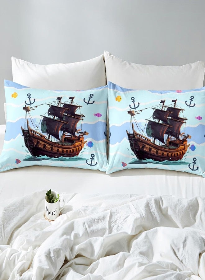 Homewish Pirate Ship Duvet Cover Anchor Printed Bedding Set Cute Fish Comforter Cover for Boys Girls Kids Room Decor Nautical Theme Lightweight Bedspread Cover Twin Size with 1 Pillow Case(No Comforter) - Image 5