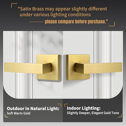 Gaurqiah Passage Door Handle Brushed Gold Door Handles Heavy Duty Passage Function Door LeverReversible Square Door Lever for Hallway or Closet Satin Brass - Image 3