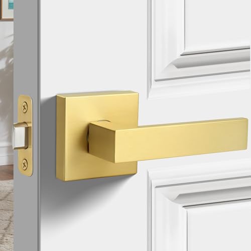 Gaurqiah Passage Door Handle Brushed Gold Door Handles Heavy Duty Passage Function Door LeverReversible Square Door Lever for Hallway or Closet Satin Brass - Image 1