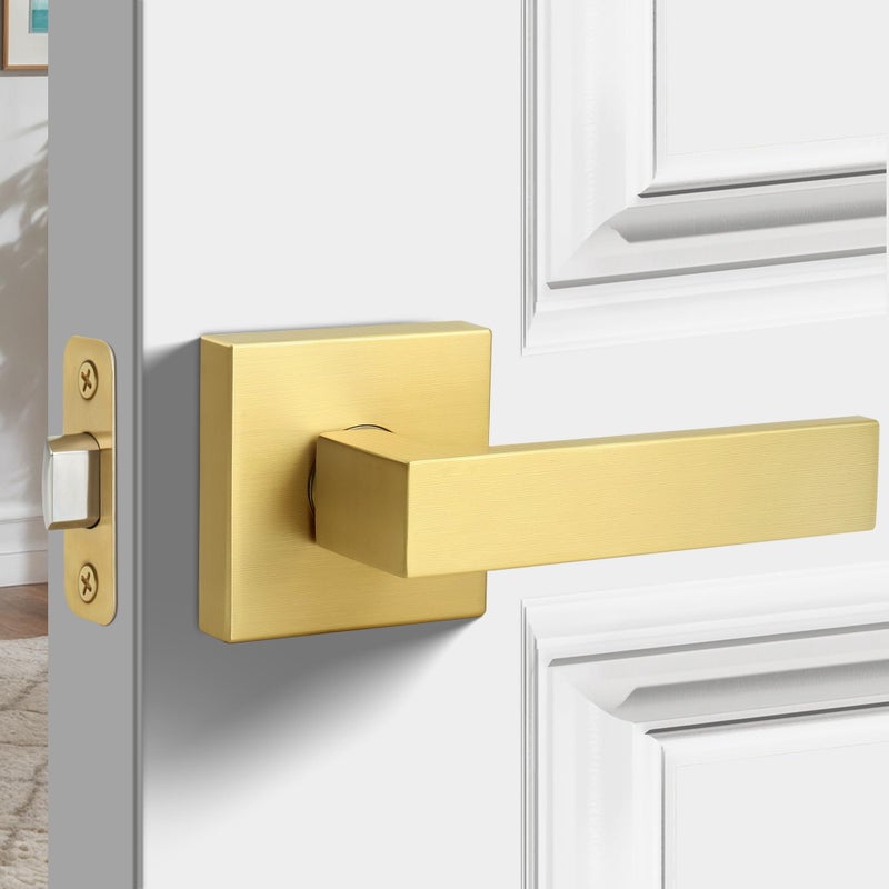 Gaurqiah Passage Door Handle Brushed Gold Door Handles Heavy Duty Passage Function Door LeverReversible Square Door Lever for Hallway or Closet Satin Brass - Image 2