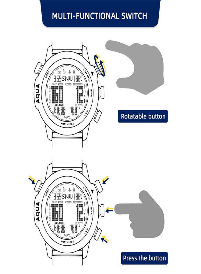 NORTH EDGE Men Sports Digital Analog Watch Diving Watch Steel Business Wrist Watch Altimeter Compass 100m Waterproof - Image 4