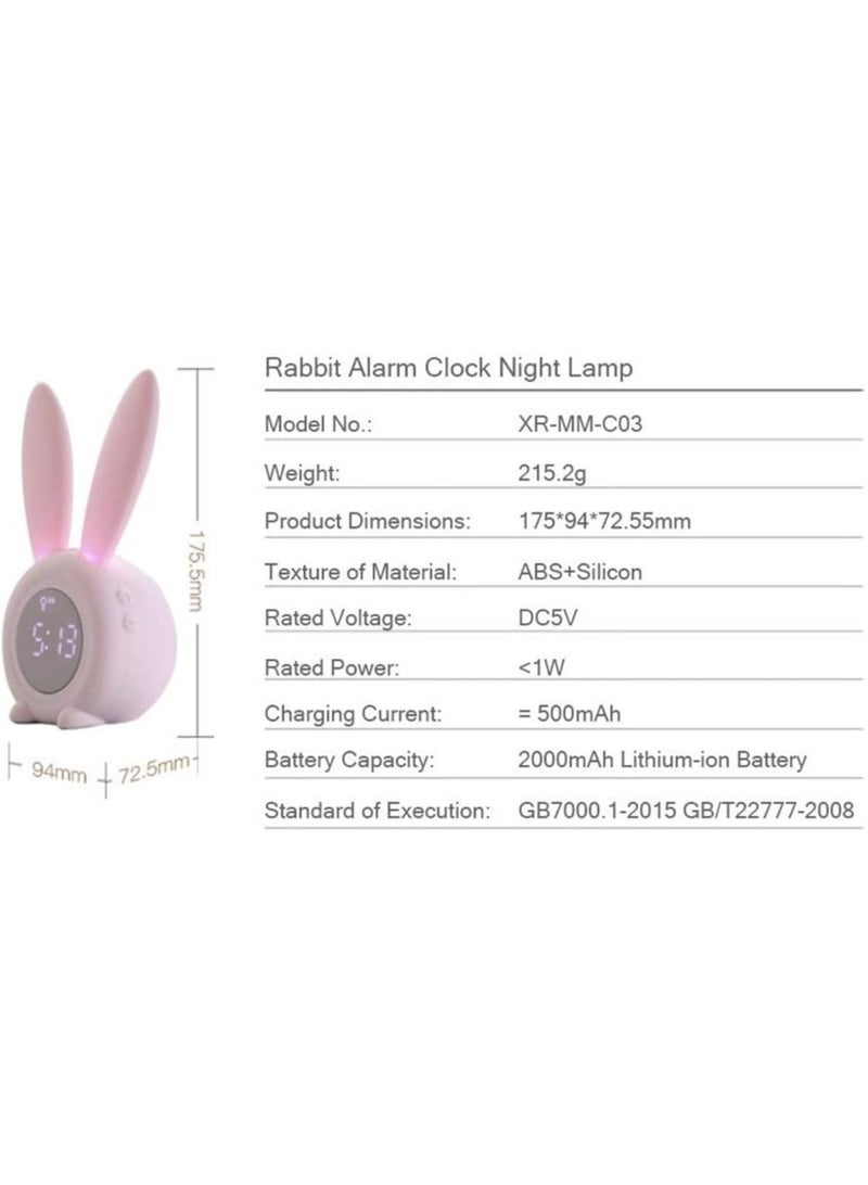 عام ساعة منبه رقمية LED بأذني أرنب لطيفة بتحكم صوتي إلكتروني ومصباح ليلي بتصميم أرنب لتزيين المنزل. - Image 5