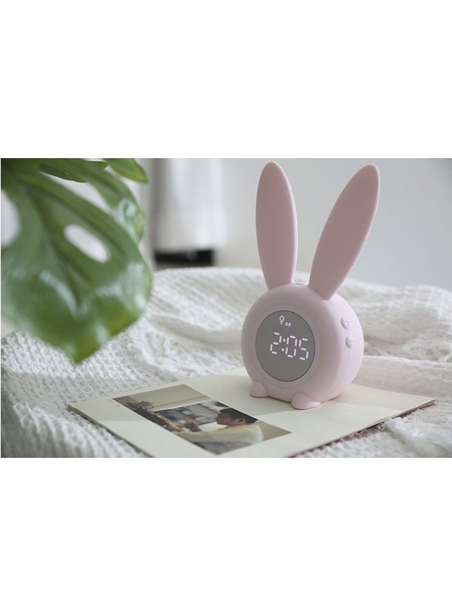 عام ساعة منبه رقمية LED بأذني أرنب لطيفة بتحكم صوتي إلكتروني ومصباح ليلي بتصميم أرنب لتزيين المنزل. - Image 2