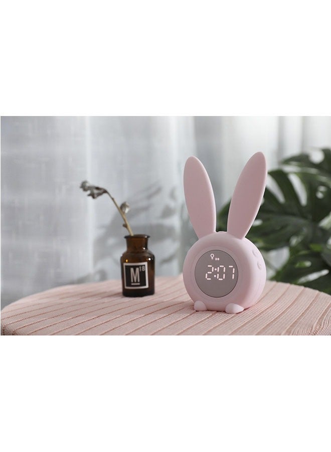 عام ساعة منبه رقمية LED بأذني أرنب لطيفة بتحكم صوتي إلكتروني ومصباح ليلي بتصميم أرنب لتزيين المنزل. - Image 4