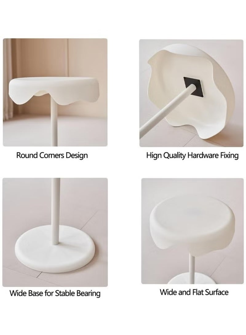 عربست طاولة جانبية بلاستيكية مستديرة - طاولة جانبية بلاستيكية مستديرة - طاولة جانبية مدمجة ذات حافة متموجة ناعمة لغرفة المعيشة أو الشرفة أو غرفة النوم (أبيض) - Image 2