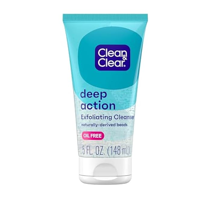 Clean & Clear Oil-Free Deep Action Exfoliating Facial Cleanser with Pro-Vitamin B5, Gentle Exfoliating Daily Face Wash Cleans Deep for Soft, Smooth, Hydrated Skin, Paraben-Free, 5 fl. oz - Image 1