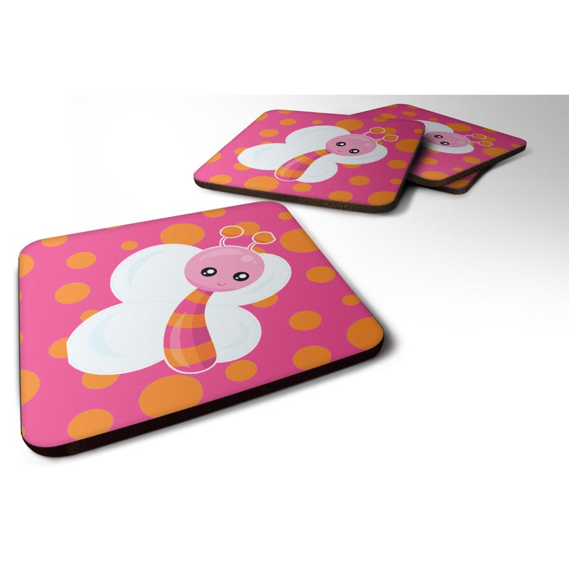 Caroline's Treasures ""Caroline's Treasures Butterfly On Polkadots Foam Coaster Set of 4  3.5  Multicolor"" 