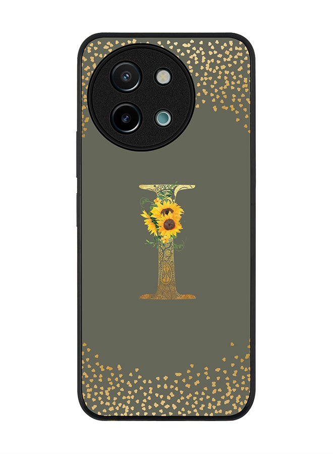 Stylizedd Rugged Black edge case for Vivo Y38 / Vivo Y58 / Vivo Y200i /Vivo T3x Case Cover Monogram Initial Letter Floral Pattern Alphabet- I (Olive Green) - Image 1