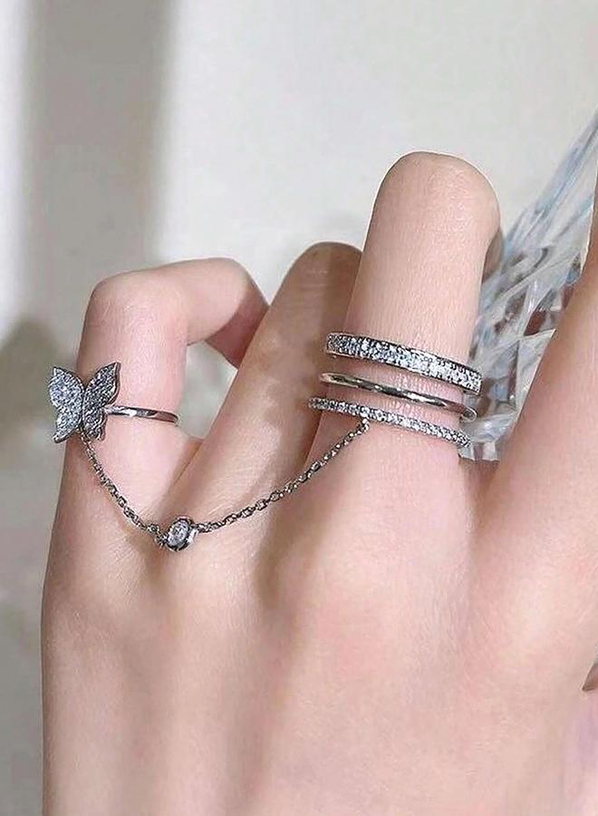 Styli Embellished Rings with Butterfly Chain Detail - Image 2