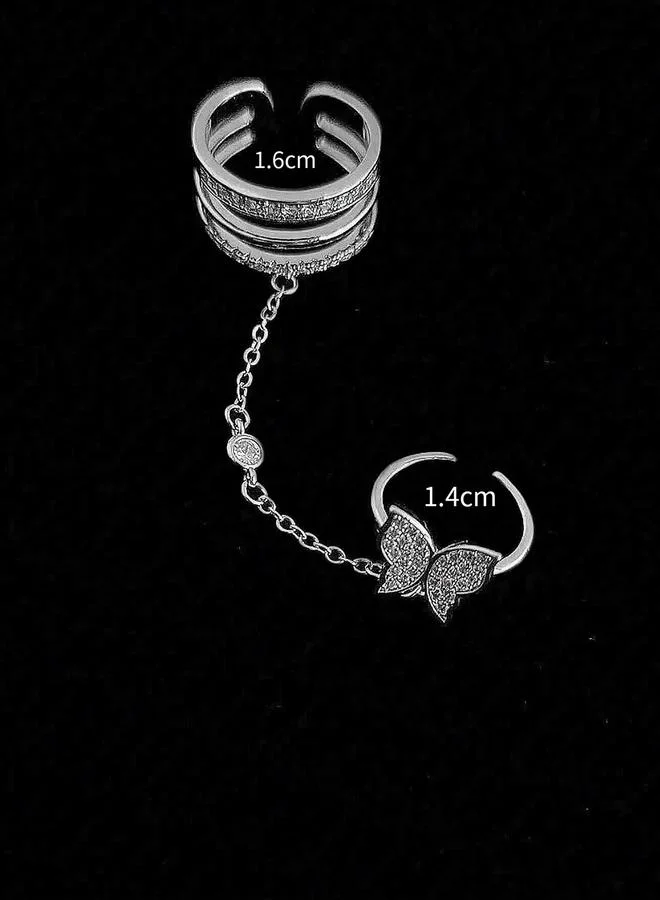 تايك تو Take Two Embellished Rings with Butterfly Chain Detail