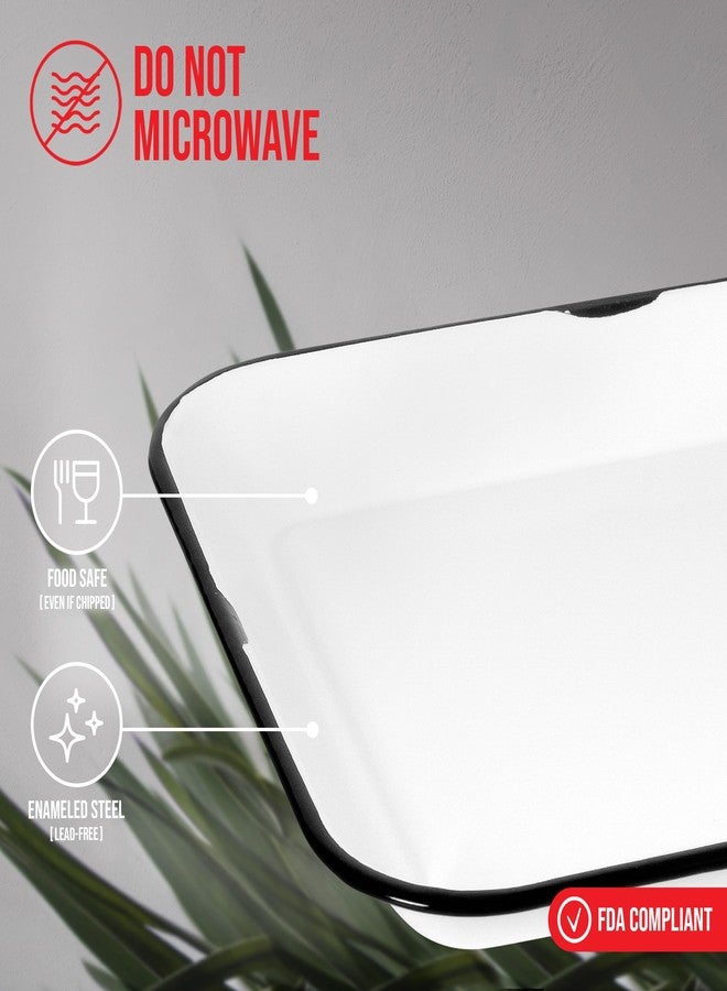 Red Co. 13.5” x 10” Enamelware Metal Classic 1.6-Quart Rectangular Serving Tray, Distressed White/Black Rim - Image 3