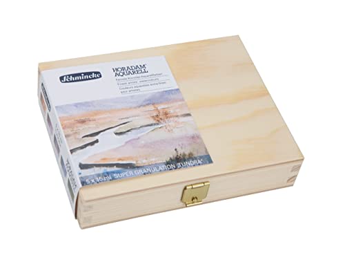 Schmincke HORADAM AQUARELL SuperGranulation Set Tundra 5 x 15 ml tubes 74 850 097 wooden box very strong granulating colors finest supergranulating watercolors - Image 1