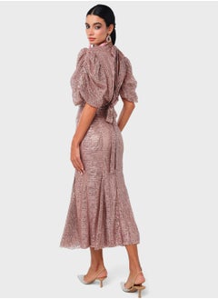 Threadz by Ajooni Back Open Sequin Puff Sleeve Dress  - Image 2