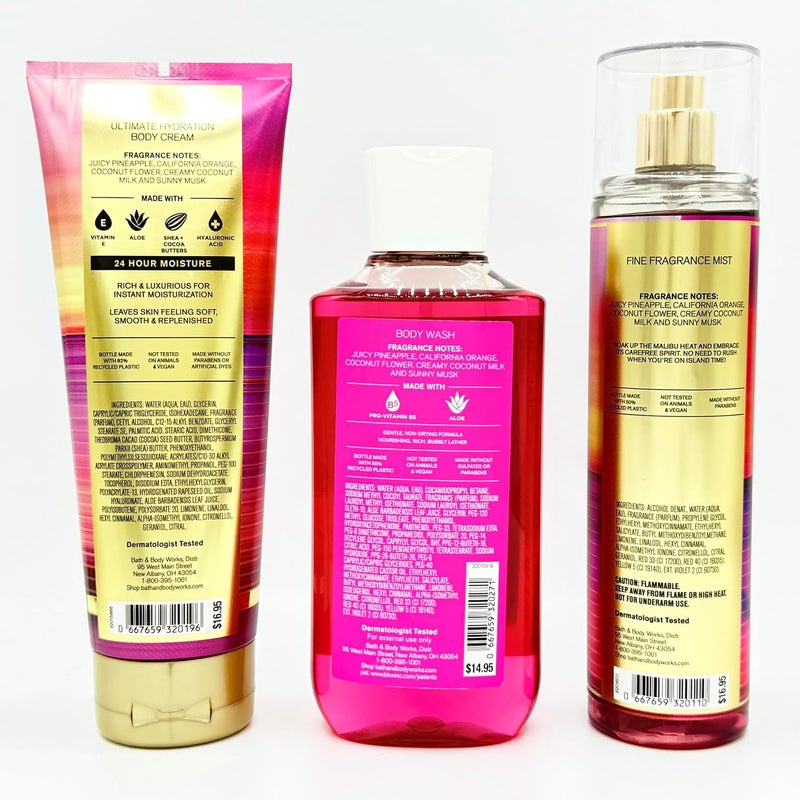 Malibu Heat 3Piece Bath Bundle Ultimate Hydration Body Cream Body Wash and Fine Fragrance Mist - Image 3