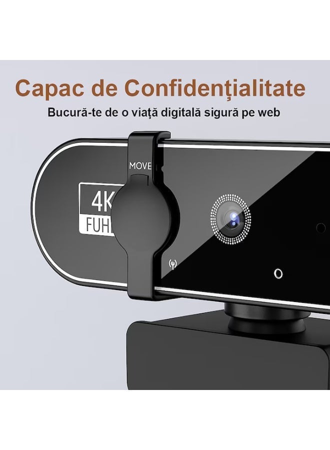 كاميرا ويب 4K فول اتش دي مع تركيز تلقائي وميكروفون مزيل للضوضاء، دوران 360°، غطاء خصوصية وحامل ثلاثي الأركان، مناسبة لمؤتمرات الفيديو والدورات التعليمية عبر الإنترنت - Image 2