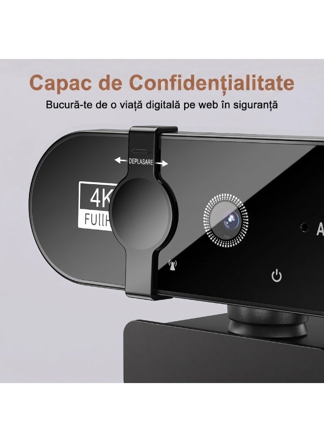 4K Full HD Webcam, Auto-Focus, Noise Reduction Mic, Privacy Cover, 360° Rotation, Plug-and-Play, Tripod Included, Black Camera for Video Conferencing & Online Learning - Image 2