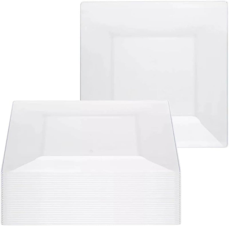 kaya Square Clear Plastic Dinner Plates 95  Pack of 10  Elegant  Sturdy Dinnerware for Weddings Birthdays  Home Use - Image 1