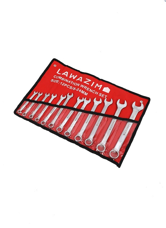 LAWAZIM Wrench Set - 12 Piece, Matte - Carbon Steel Combination Wrenches with Metric Sizes 8 to 24mm, Open-End & Box-End Design, Roll-Up Pouch - Ideal for Automotive, Home Repair, DIY, Mechanic Use  - Image 1