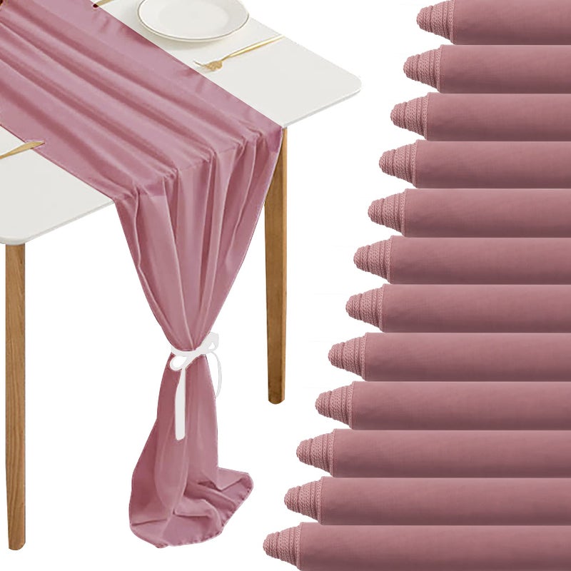 Fivenl 12 Pack Chiffon Table Runner  12 x 120 Inches Sheer Romantic Wedding  Party Decoration Dusty Rose