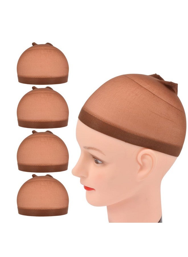 YTBYT 4 Pcs Wig Caps Stretchy Nylon Wig Stocking Caps For Women Men Kids (Nylon Wig Cap Dark Brown) - Image 1