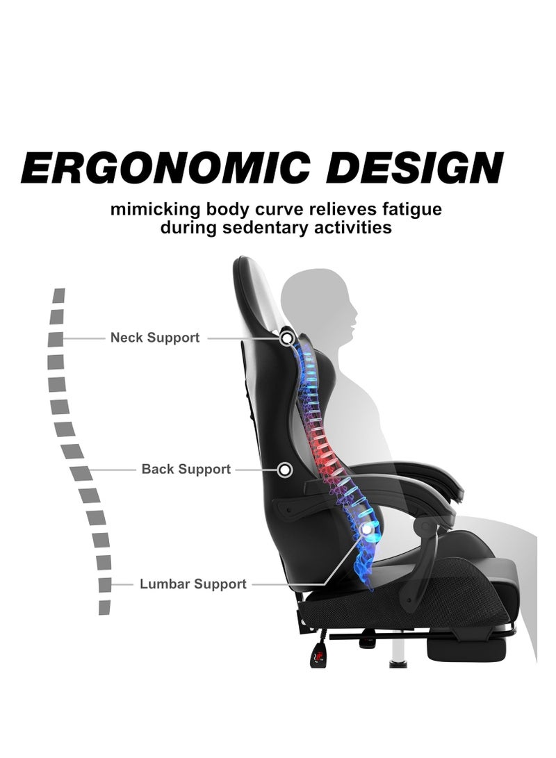 ZUIHAO Leather Office Gaming Chair with Ergonomic Design, High Backrest, Recline Function, Neck and Lumbar Support, Retractable Footrests, Silent Casters - Perfect for Racing, Office and Computer Use - Image 4