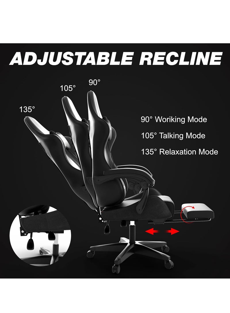 ZUIHAO Leather Office Gaming Chair with Ergonomic Design, High Backrest, Recline Function, Neck and Lumbar Support, Retractable Footrests, Silent Casters - Perfect for Racing, Office and Computer Use - Image 5