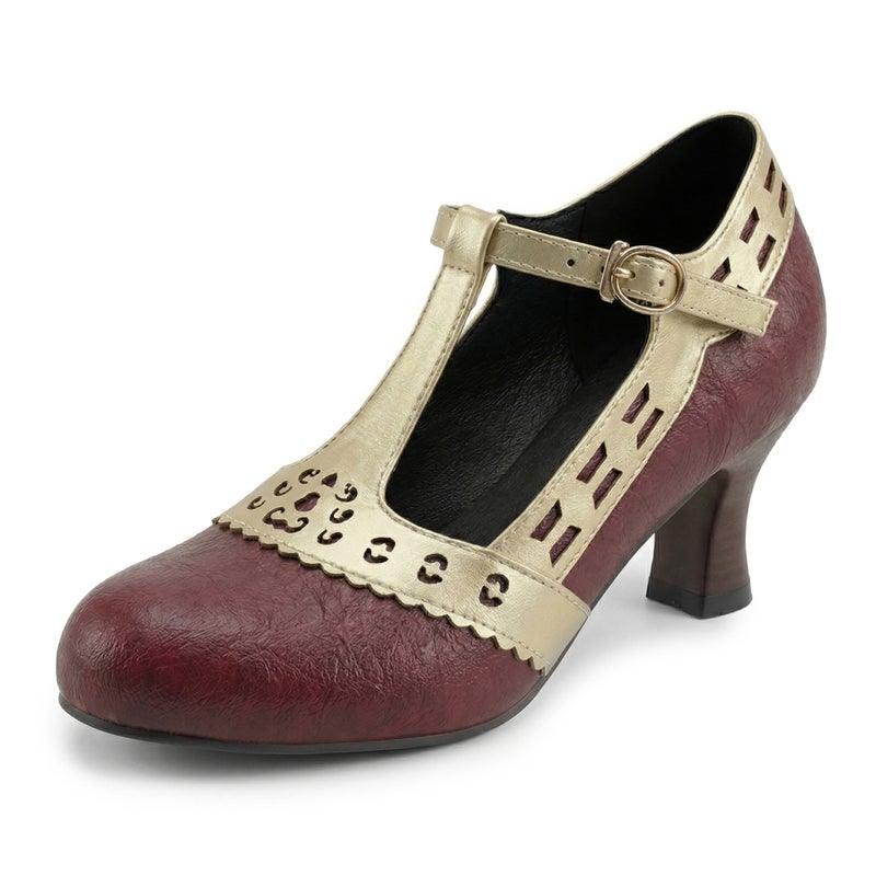 Independent Online Platform 2026 Round-Toe T-Strap Shallow Mouth Color-Blocked High-Heeled Shoes In Sizes 32-50 - Image 1