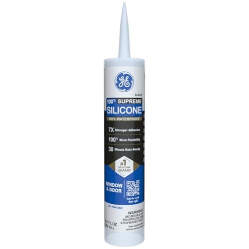 GE Supreme Silicone Caulk for Window & Door, Clear, 10 fl oz Cartridge, 1 Pack - 100% Waterproof Silicone Sealant, 7X Stronger Adhesion, Shrink & Crack Proof - Image 1