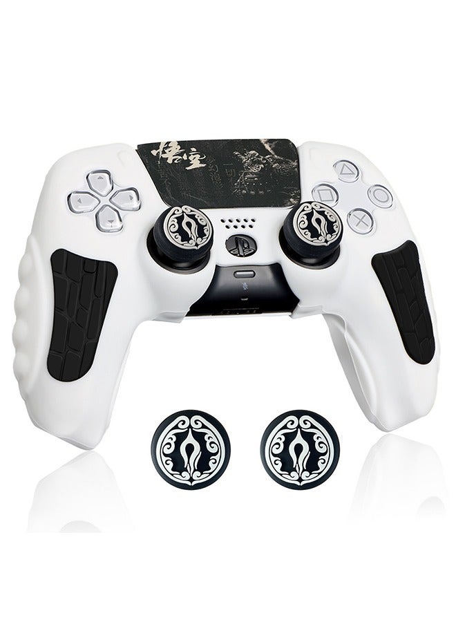 Wukong Theme PS5 Controller Silicone Protective Case, with Anti-Shock and Anti-Scratch Properties Comes, with Thumbstick Caps, Black Myth Wukong Skin Friendly Gamepad Protective Sleeve - White - Image 1